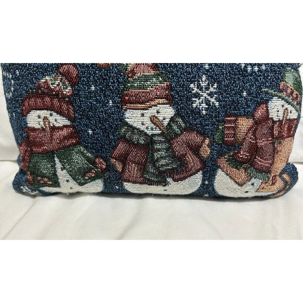 Christmas Snowman Accent Pillow, Blue Multicolor Rectangular 12X8 inches